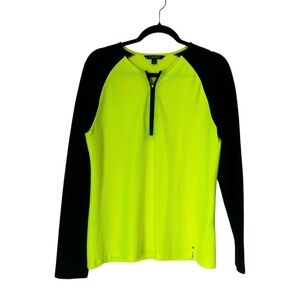 LRL Lauren Ralph Lauren Neon Yellow Black Quarter Zip Long Sleeve Top Size XL